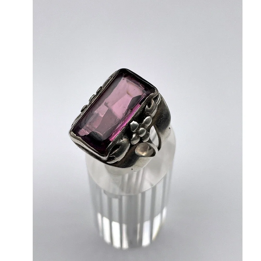 Sterling Silver‎ Purple Stone Floral Ring Large Statement